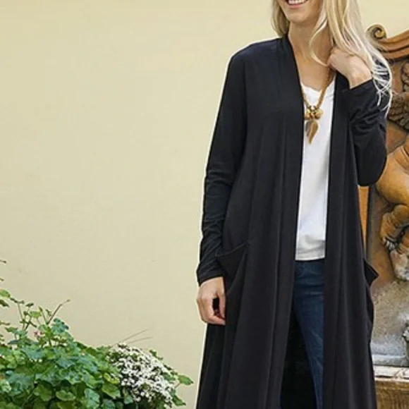 XL Essential Sarah Black Duster Sweater w Pockets - Picture 3 of 15